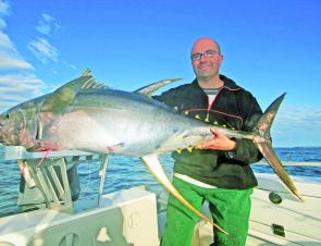 Phil Petridis with 53kg of never-say-die yellowfin tuna taken wide of Batemans Bay.